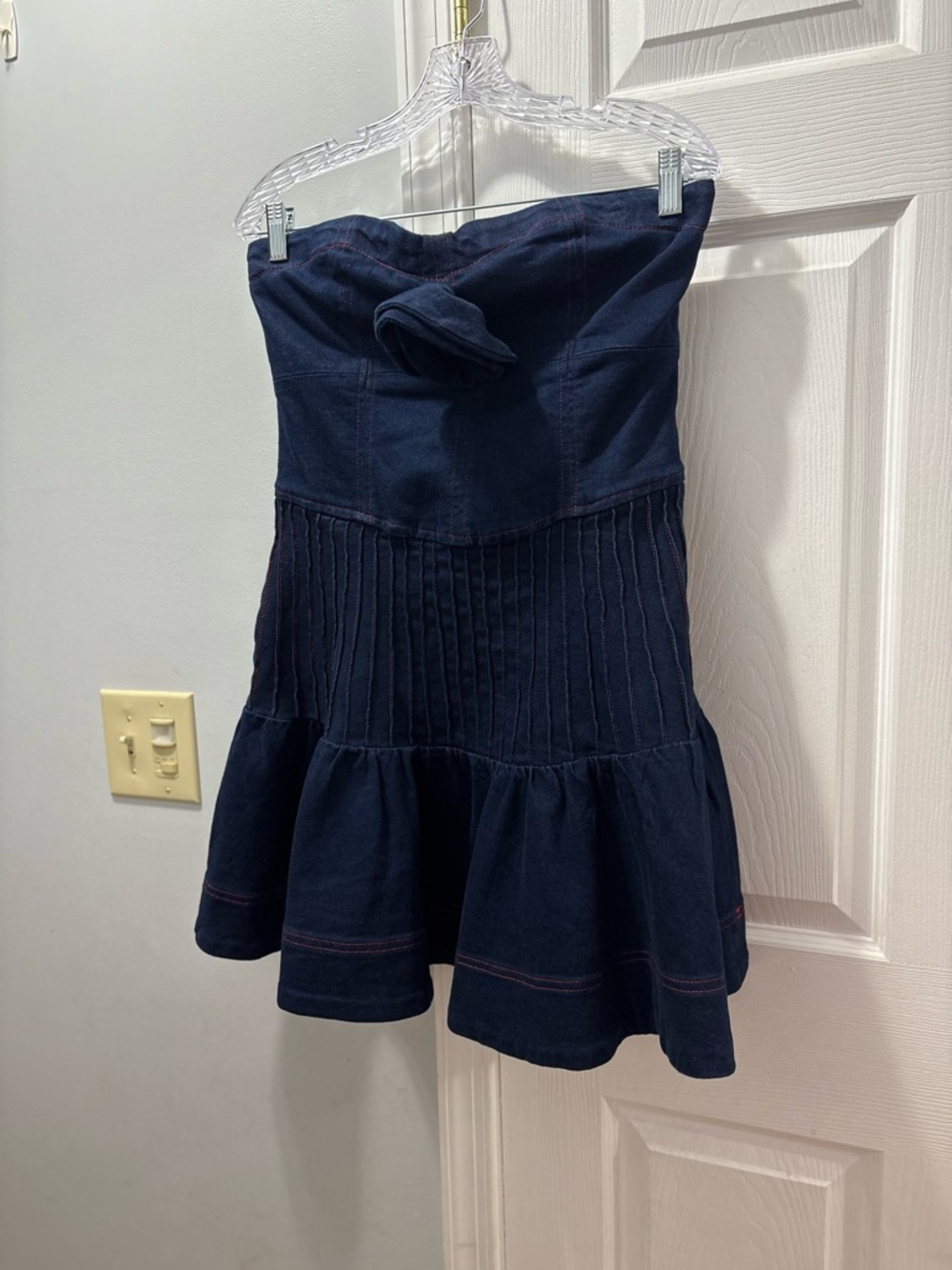 Maeve Anthropologie Rosette Strapless Fit & Flare Denim Mini Dress Size 10 NWOT - Picture 4 of 7